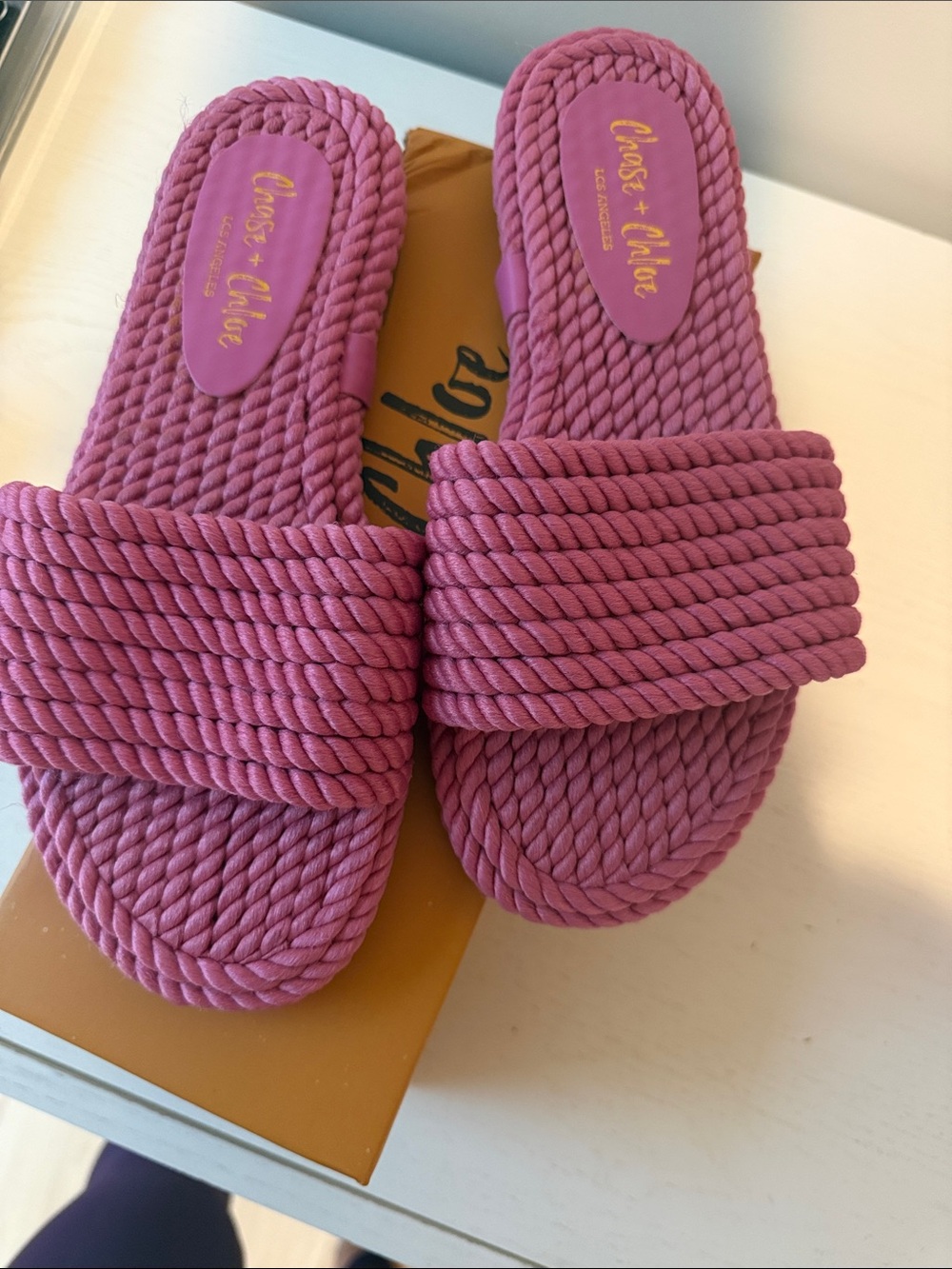Chase + Chloe Mauve Pink Rope Slide Sandals